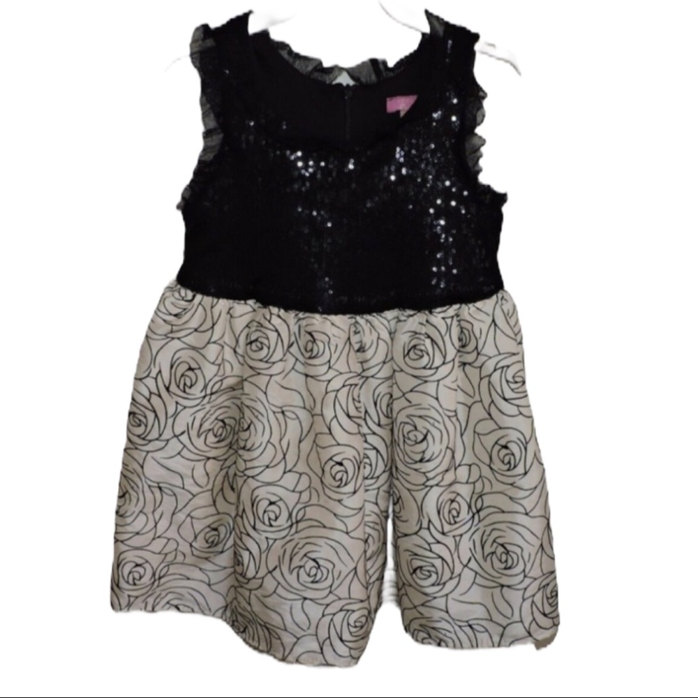 Le Pink Girls Dress Black White Roses Tulle 5